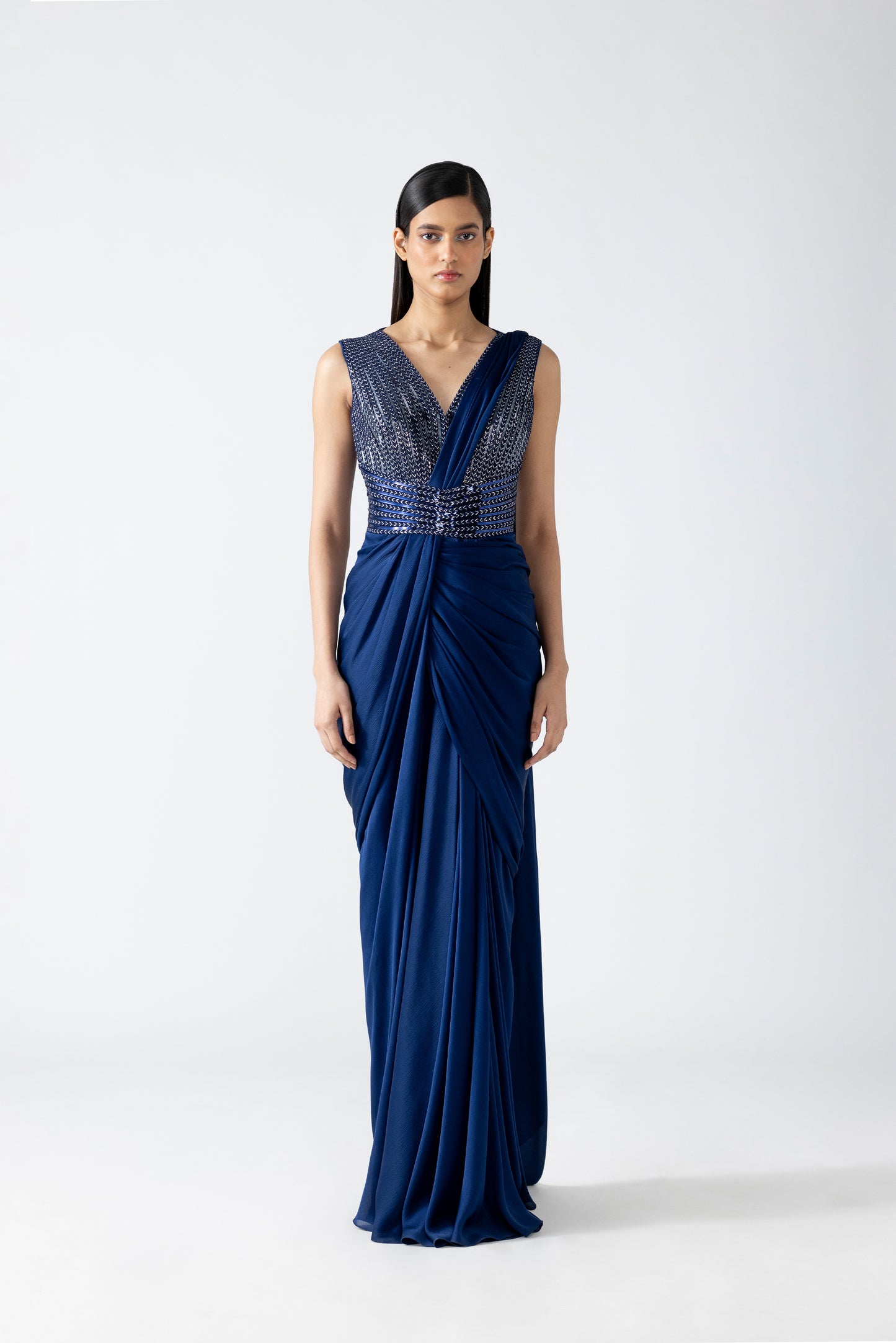 Moulded Metallic Draped Gown