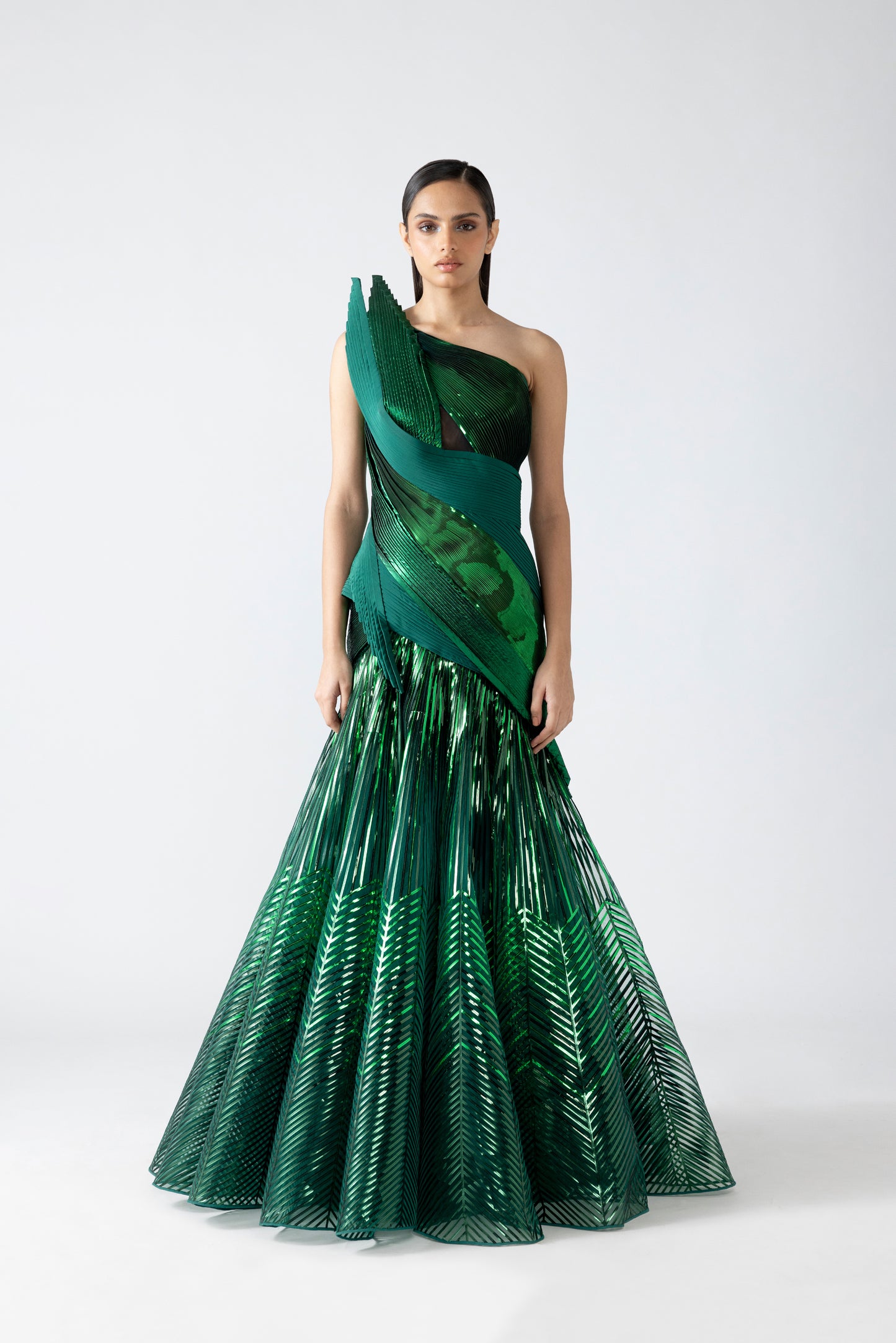 Structured Strata Micro Pleated Flared Gown