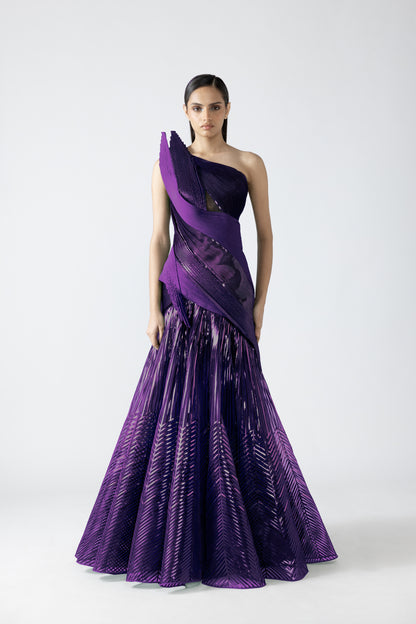 Structured Strata Micro Pleated Flared Gown