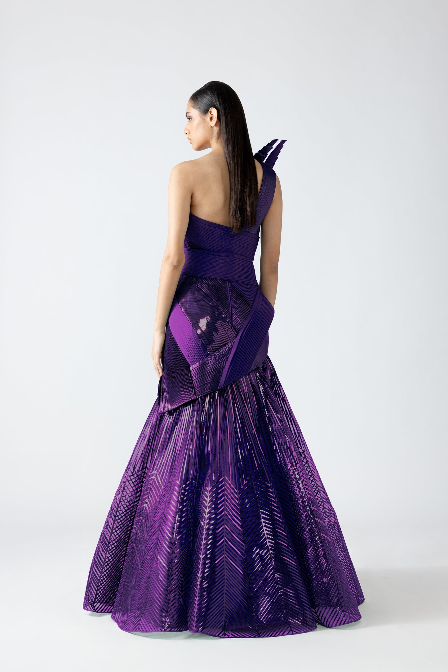 Structured Strata Micro Pleated Flared Gown