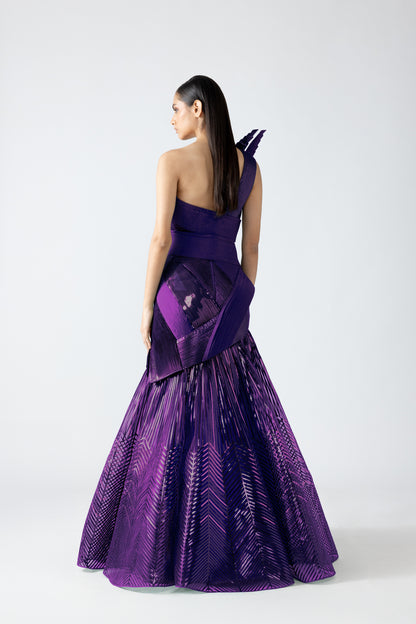 Structured Strata Micro Pleated Flared Gown