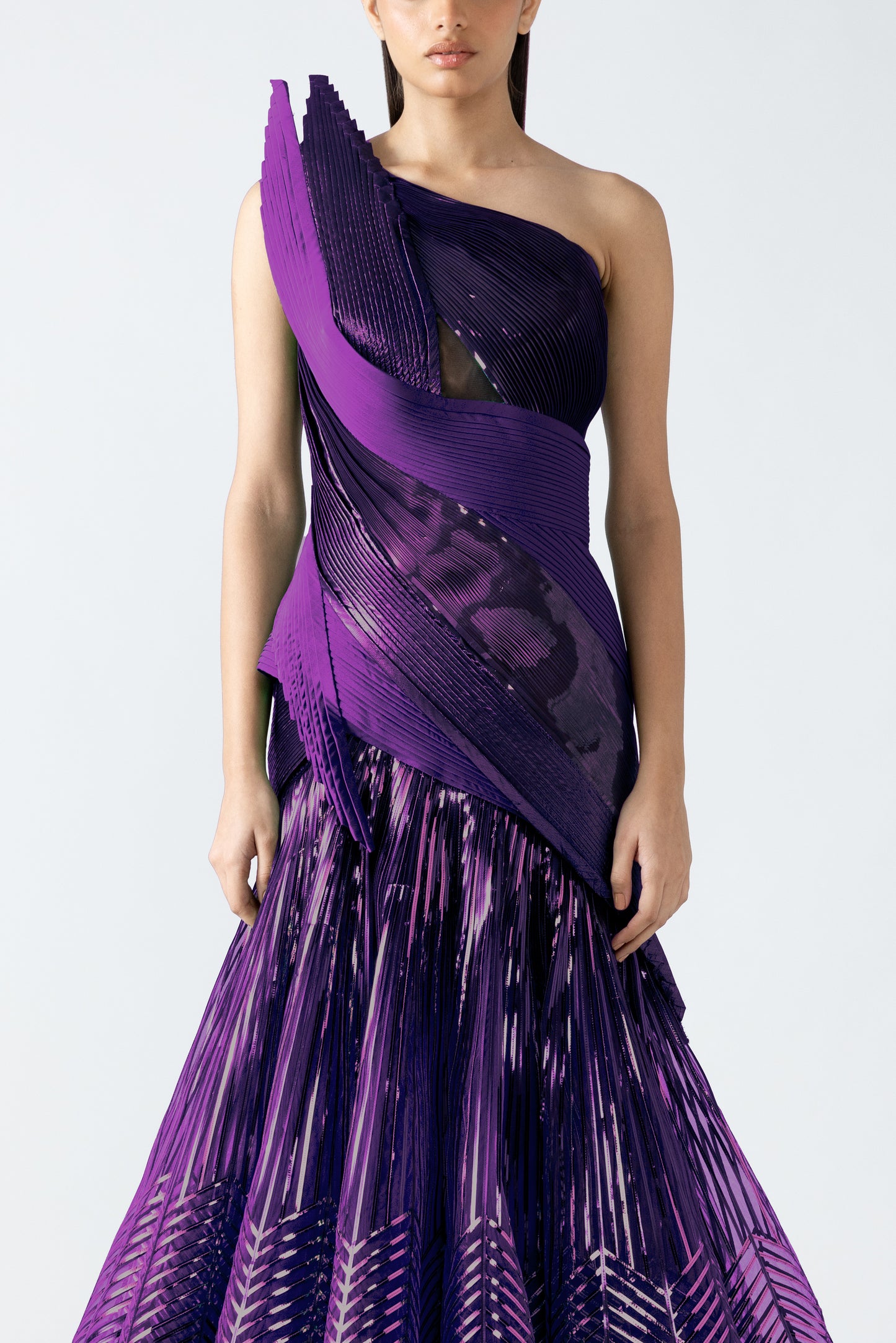 Structured Strata Micro Pleated Flared Gown