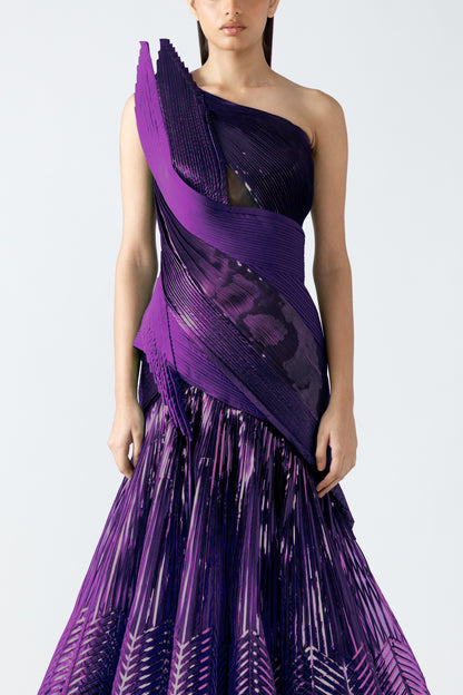 Structured Strata Micro Pleated Flared Gown