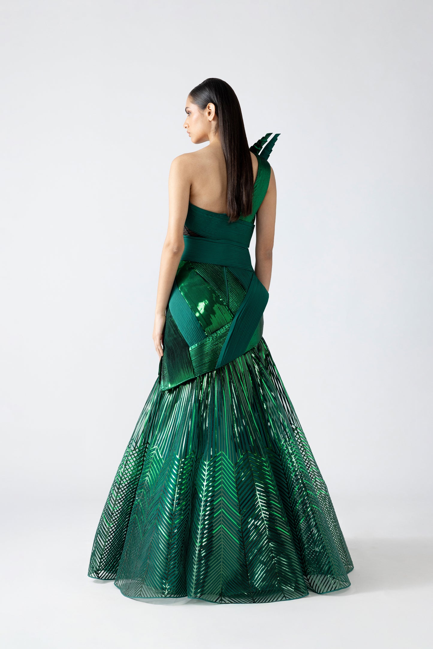 Structured Strata Micro Pleated Flared Gown