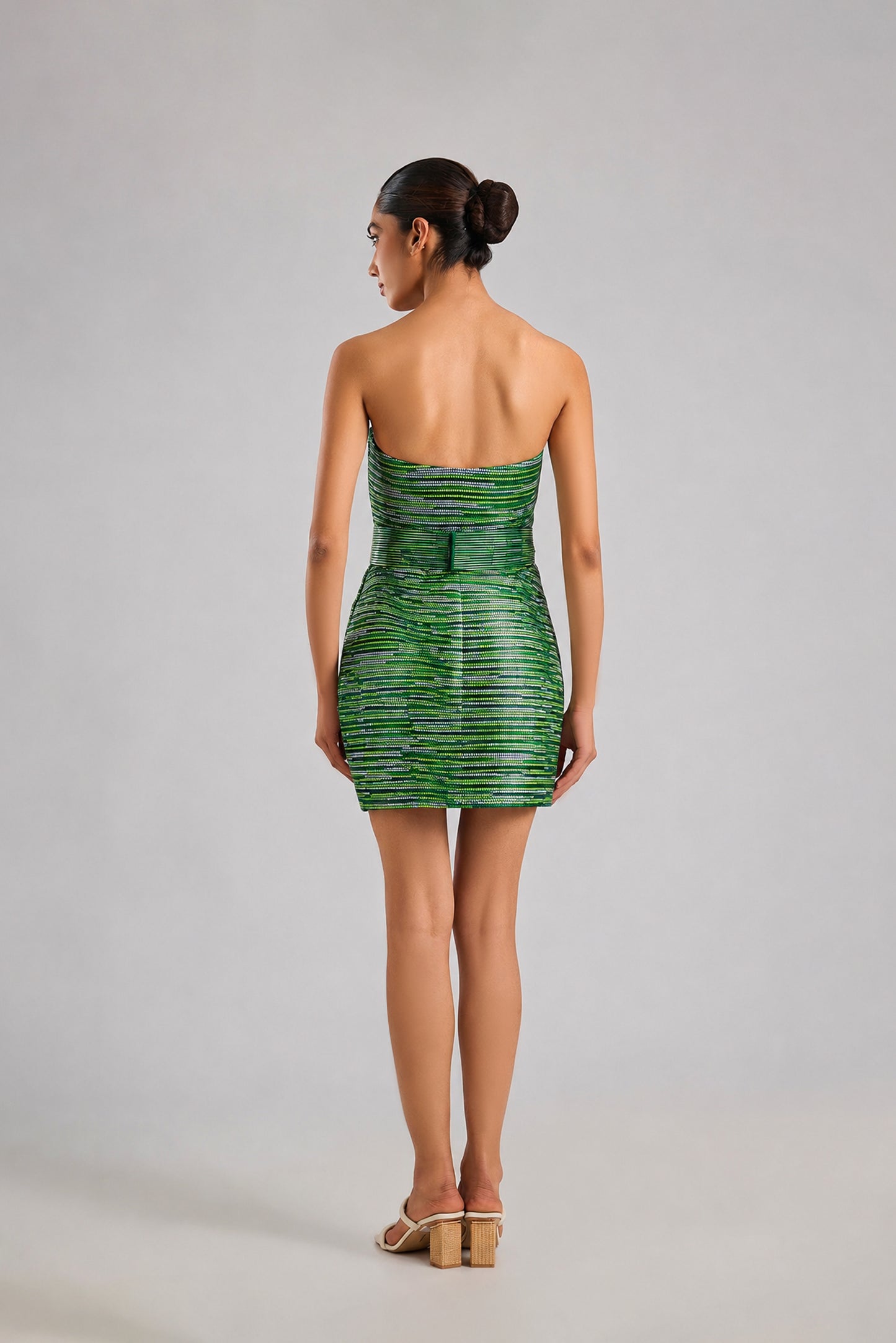 Metallic Striper Mini Dress With Belt