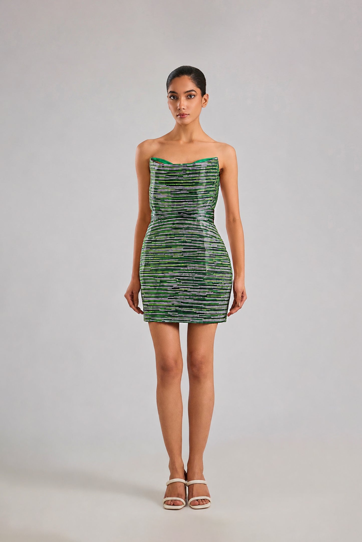 Metallic Striper Mini Dress With Belt