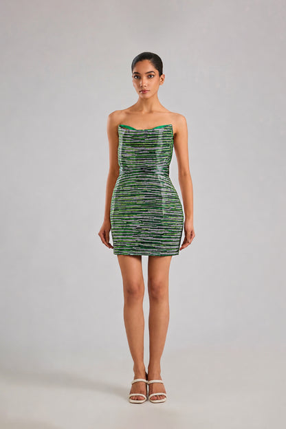 Metallic Striper Mini Dress With Belt