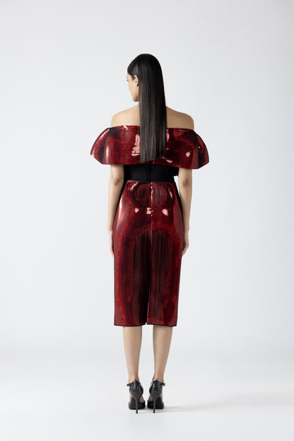 Moulded Metallic Ruffled Dress