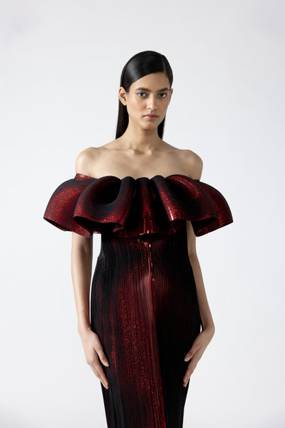 Moulded Metallic Ruffled Dress