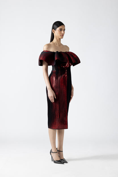 Moulded Metallic Ruffled Dress