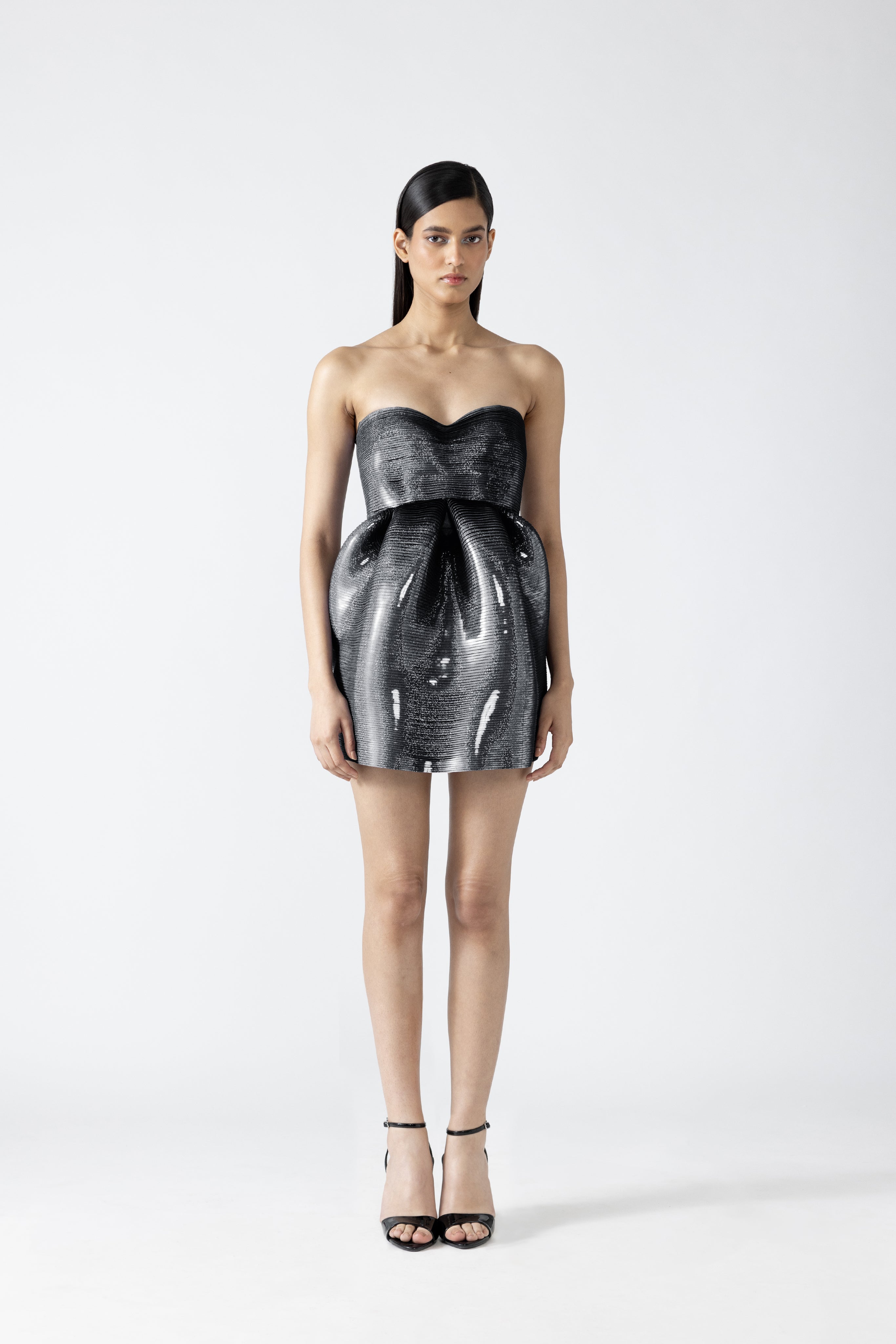 Moulded Metallic Short Peplum Dress