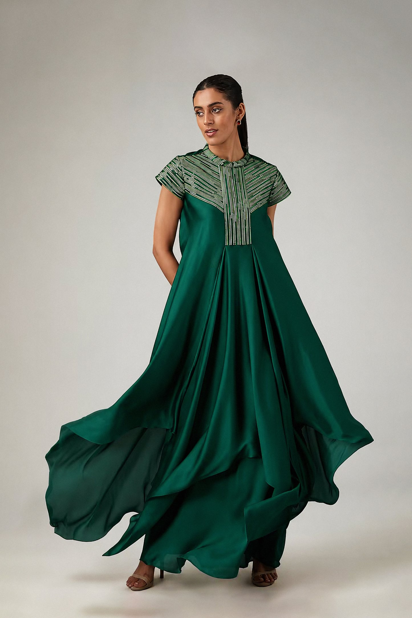 Metallic Polymer & Crepe Chiffon Dress