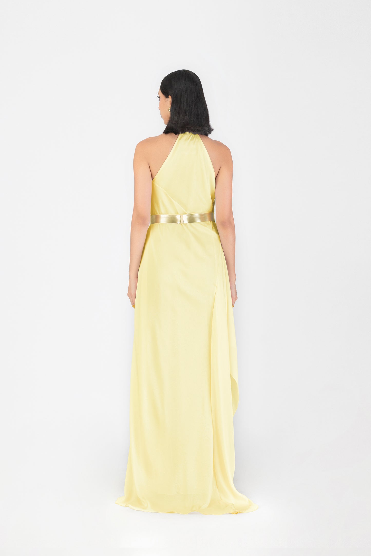 Metallic Halter Fluid Dress