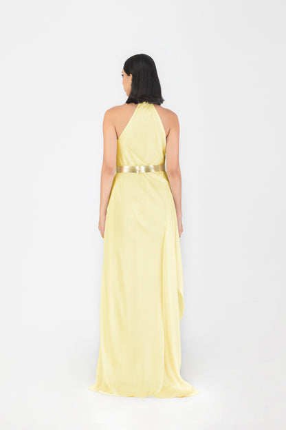 Metallic Halter Fluid Dress