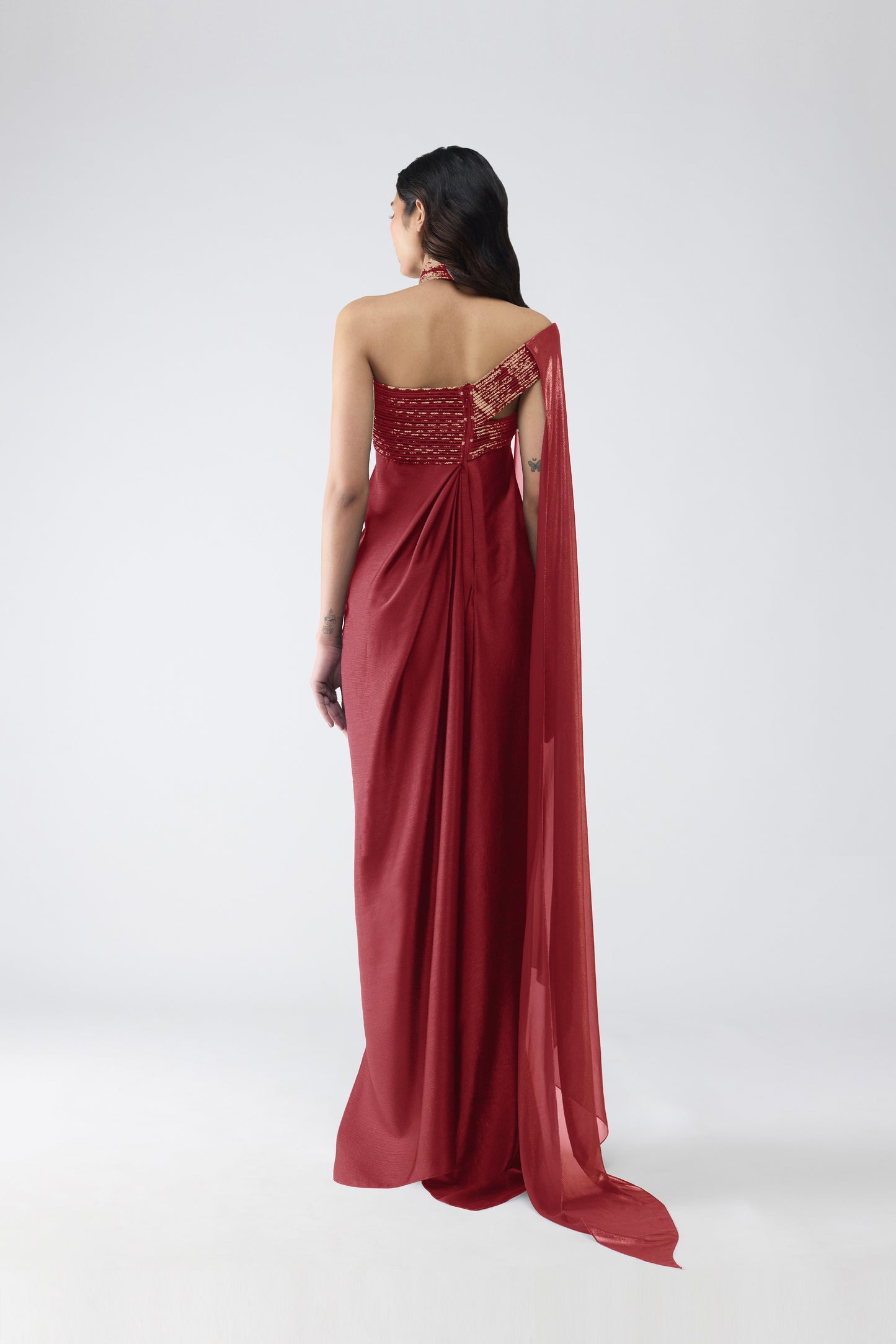 Banarsi Halter Dress With Sleeve Drape