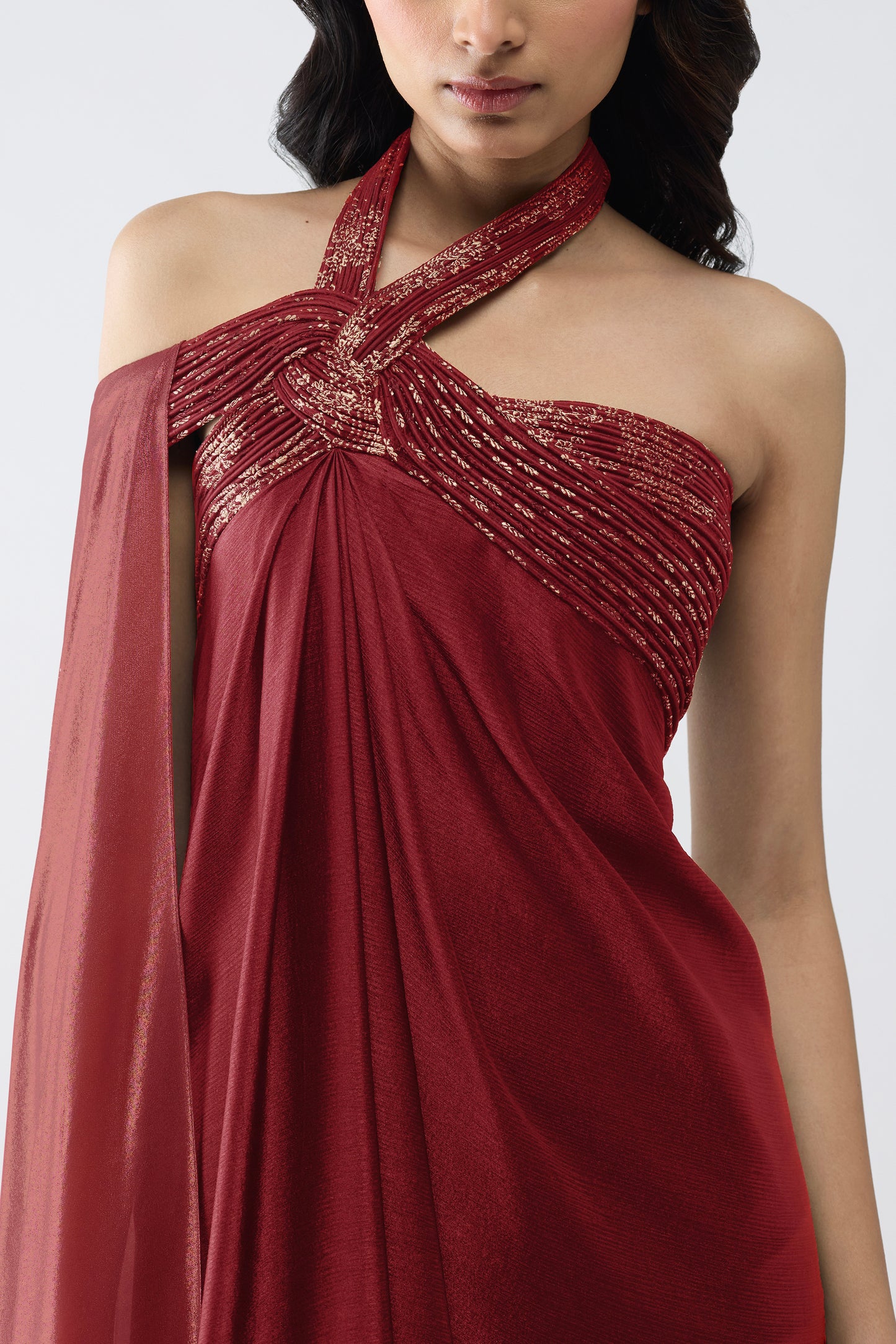 Banarsi Halter Dress With Sleeve Drape