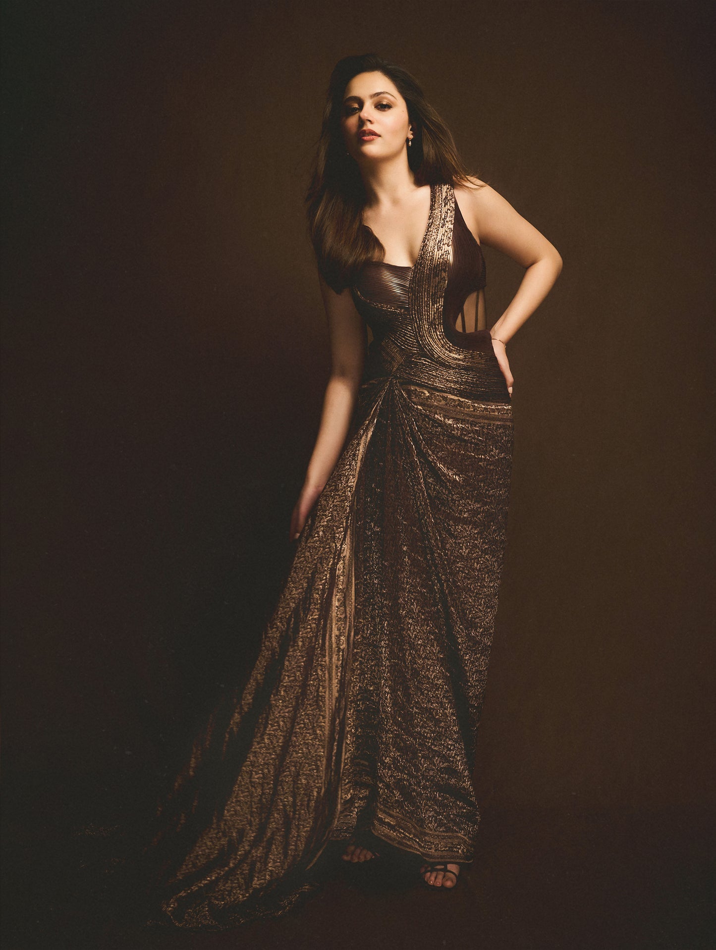 ANEET PADDA IN VINTAGE BANARSI ONE SHOULDER GOWN