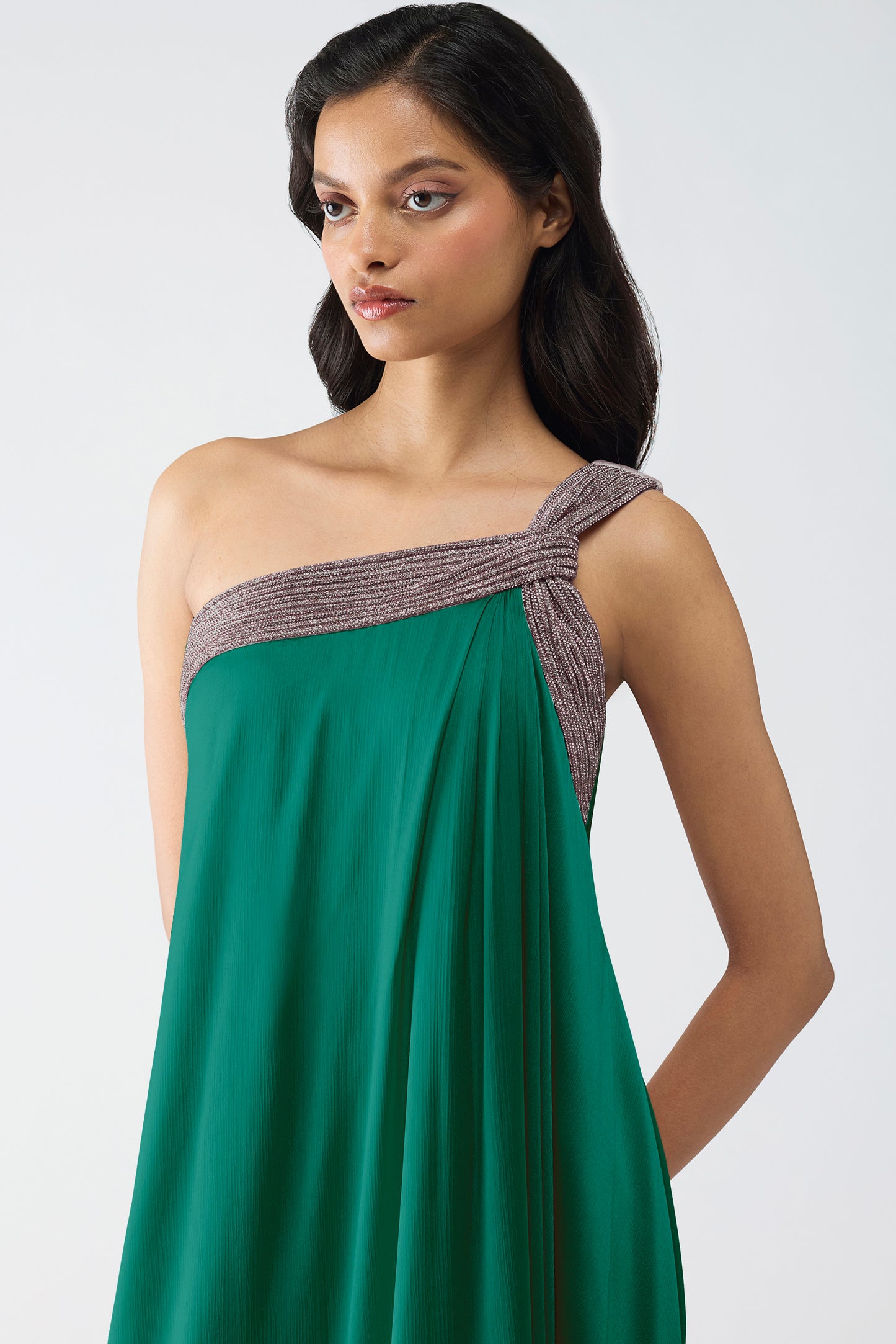 One Shoulder Crystalvein Detail Dress