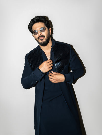 Dulquer Salmaan in Metallic Hand Woven Waistcoat Set