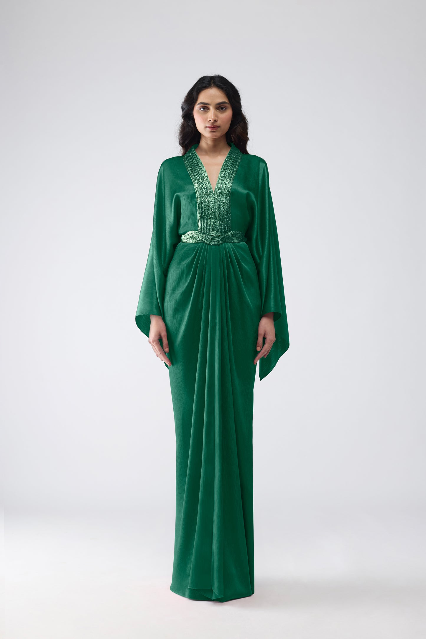 Satin Chiffon Kaftan Dress