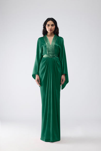 Satin Chiffon Kaftan Dress