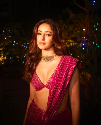 Ananya Panday in Vintage Banarsi Moulded Top And Draped Saree