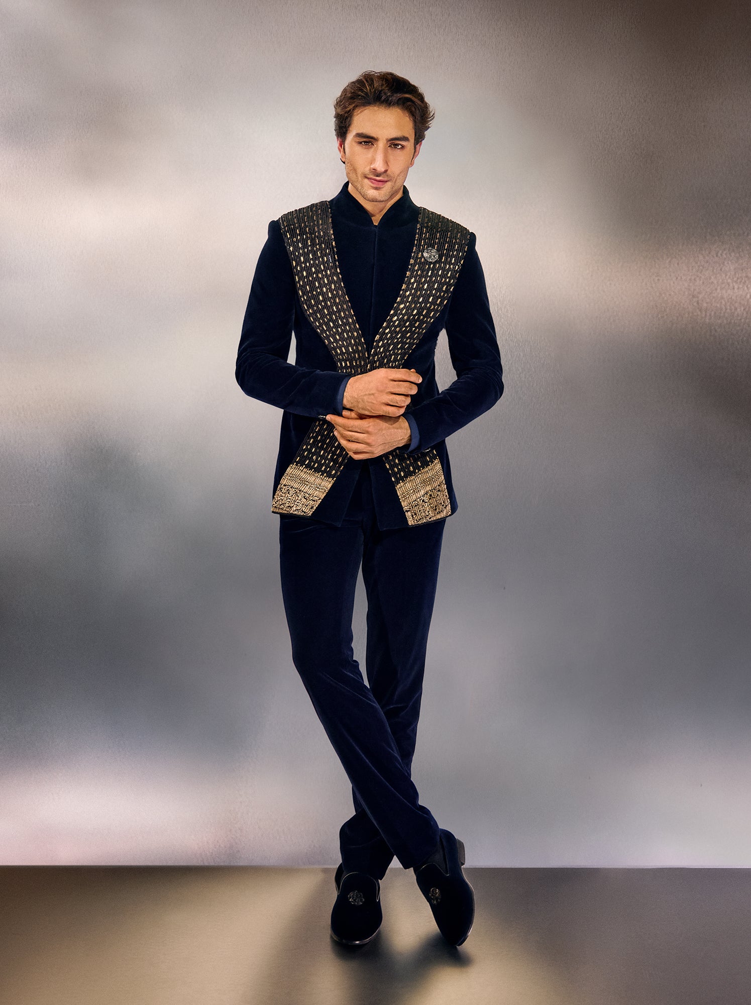 IBRAHIM ALI KHAN IN VINTAGE BANARSI CORDED BANDHGALA