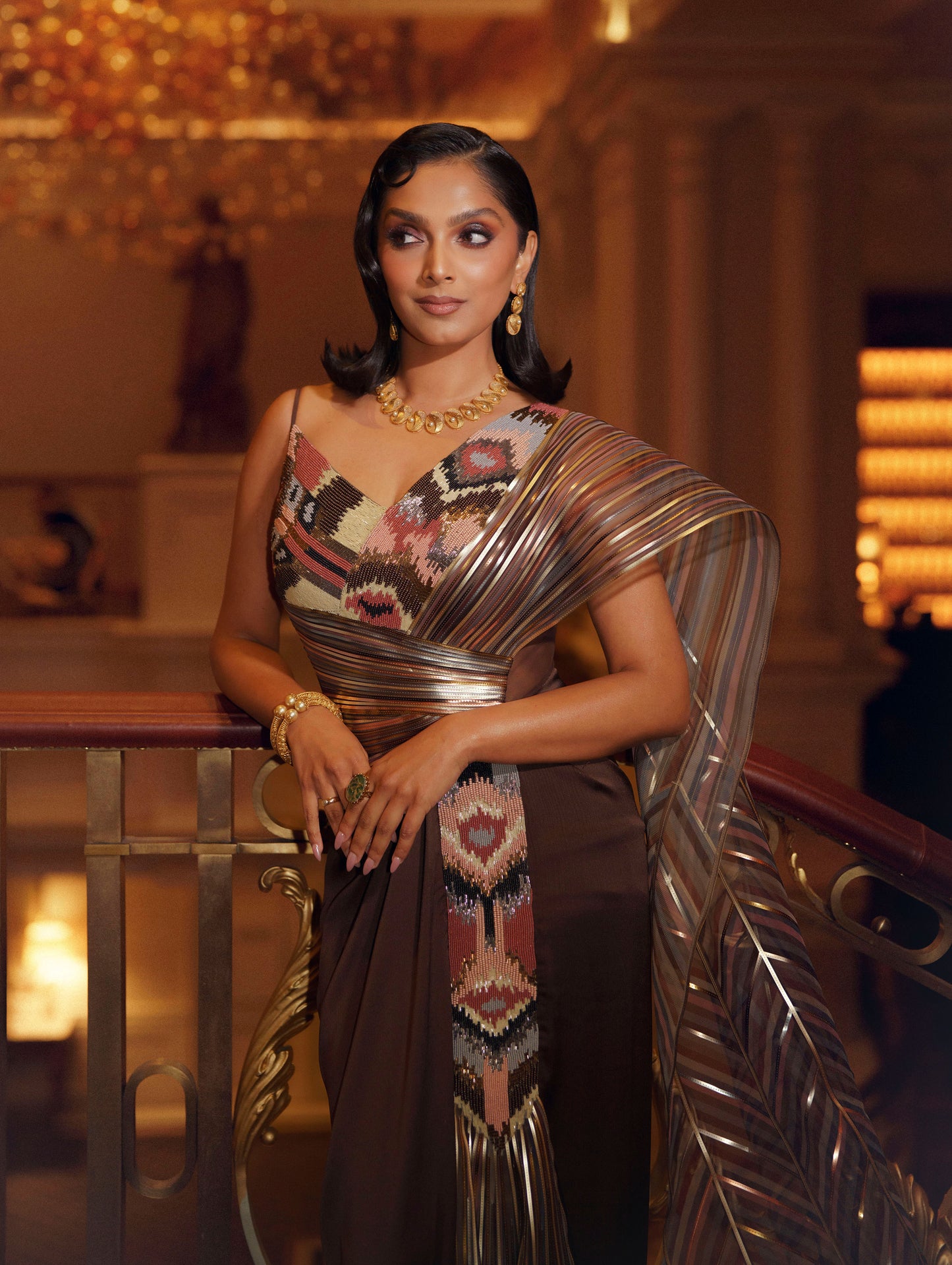 Deepica Mutyala in Metallic Supersonic Draped Saree