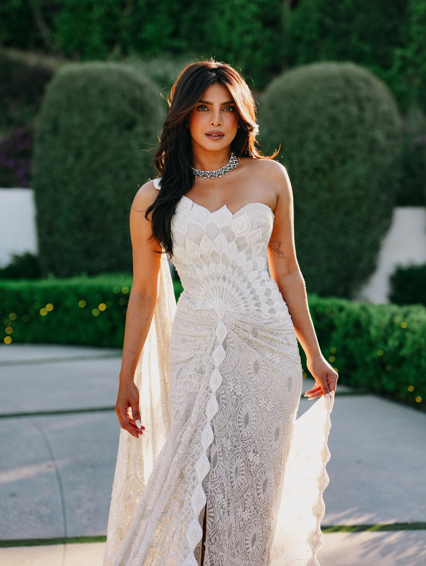 Priyanka Chopra Jonas in Vintage Chikankari Draped Saree