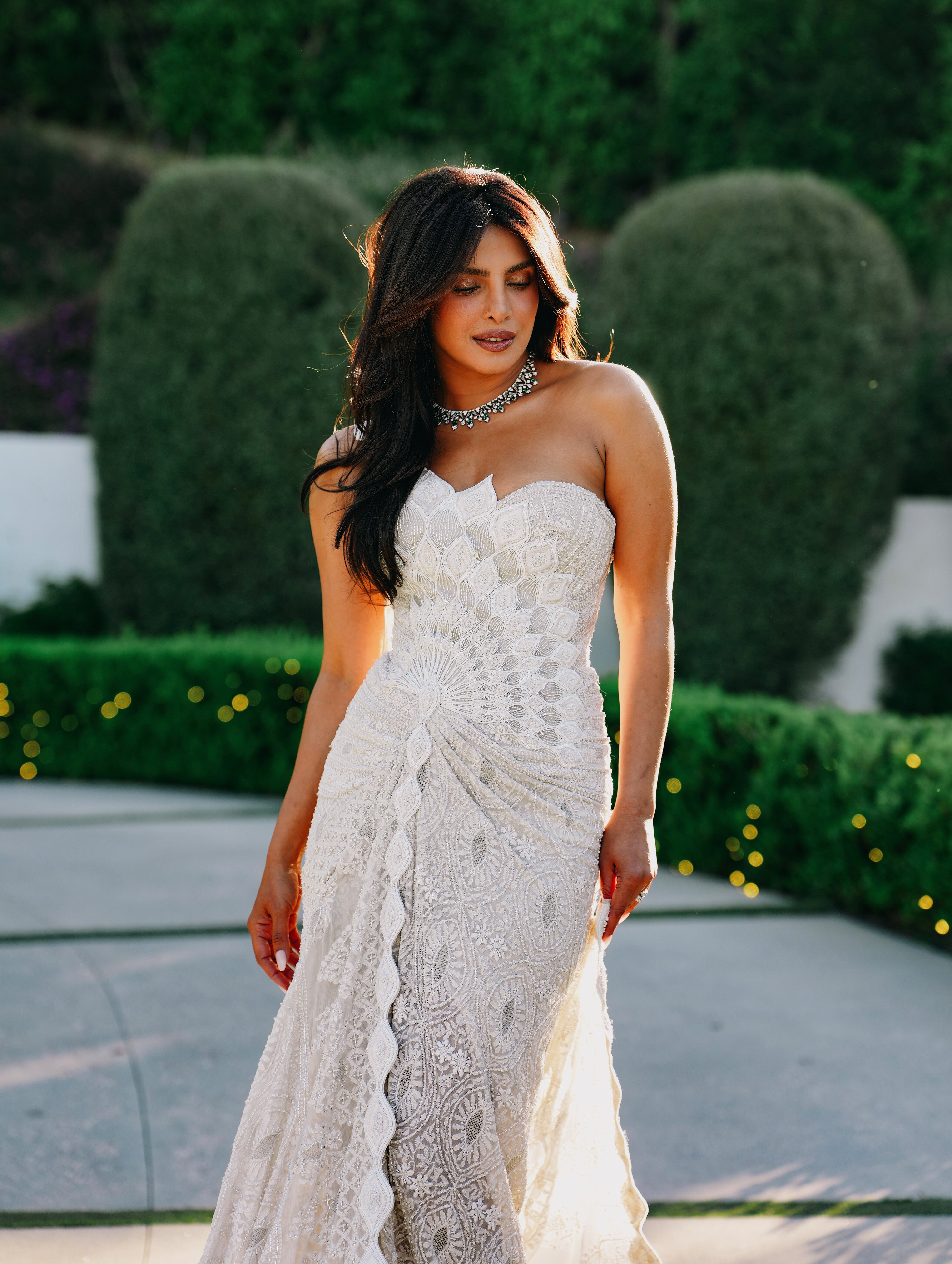 Priyanka Chopra Jonas in Vintage Chikankari Draped Saree