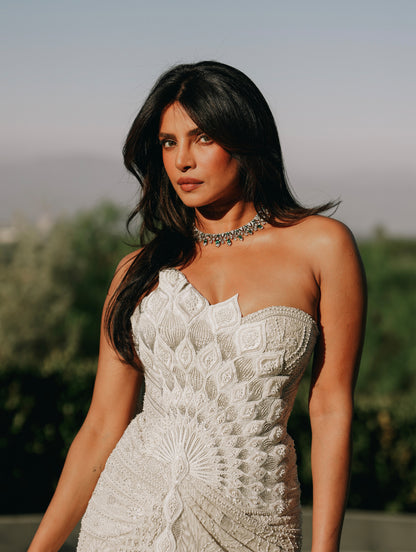 Priyanka Chopra Jonas in Vintage Chikankari Draped Saree