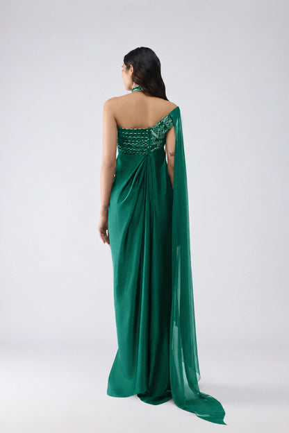 Banarsi Halter Dress With Sleeve Drape