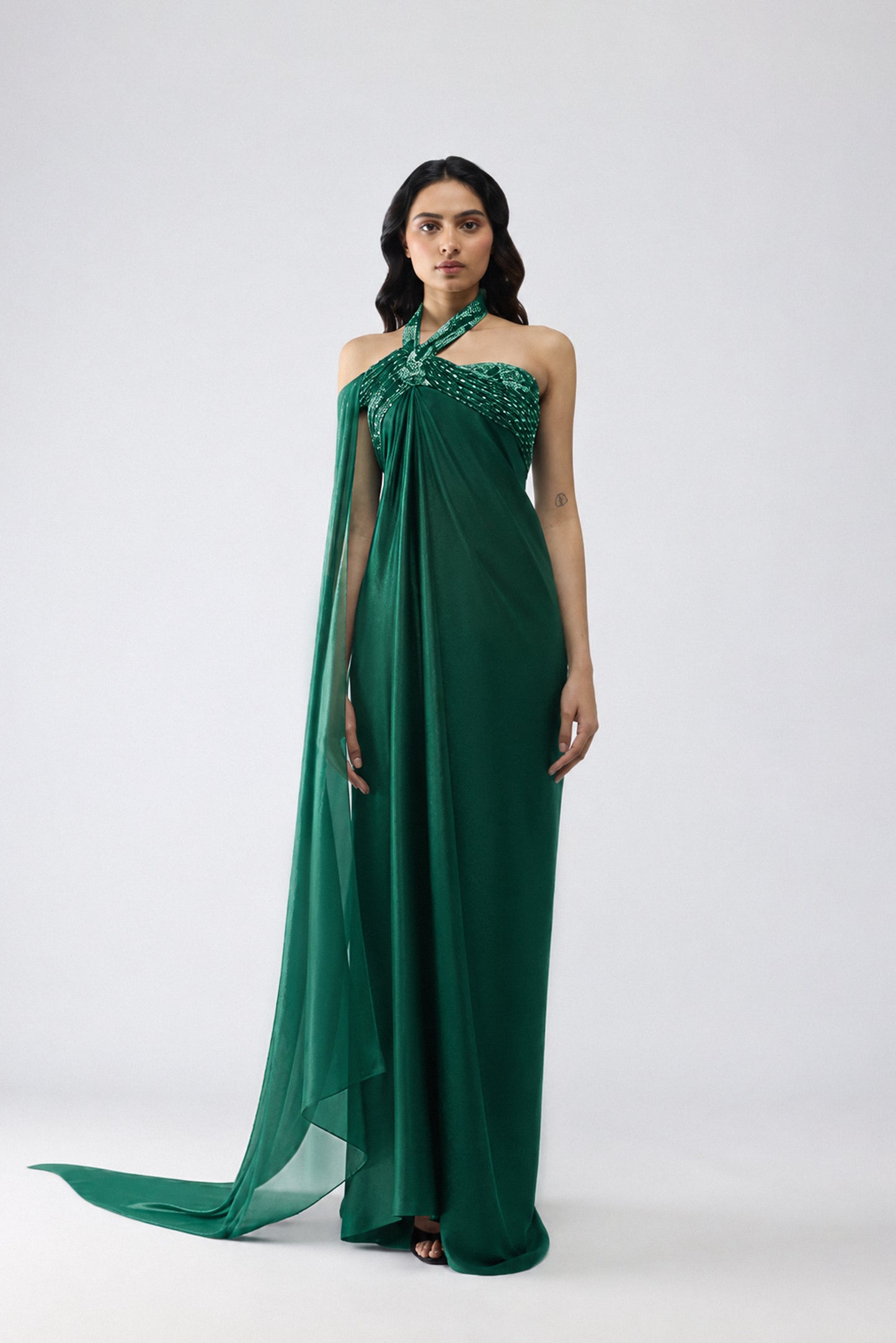 Banarsi Halter Dress With Sleeve Drape