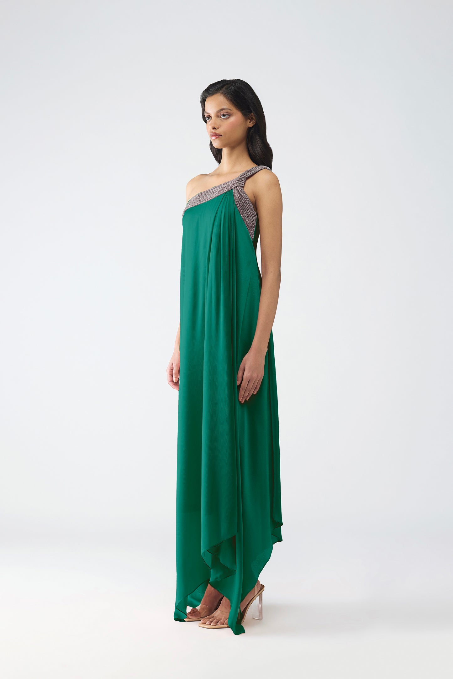 One Shoulder Crystalvein Detail Dress