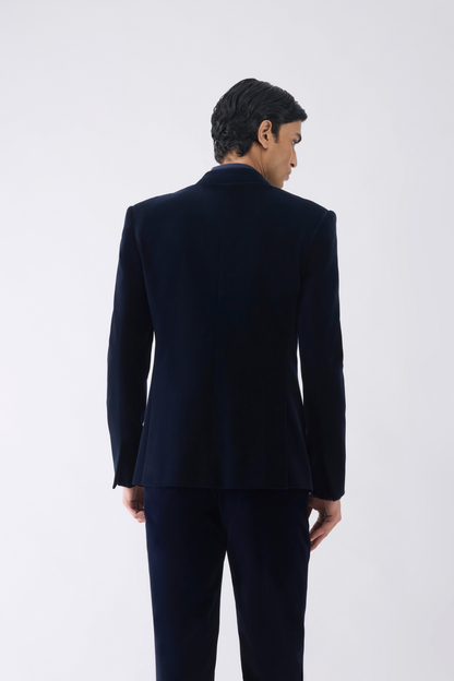 Corded Tuxedo Set in Velvet with Glass Bead Hand Embroidery