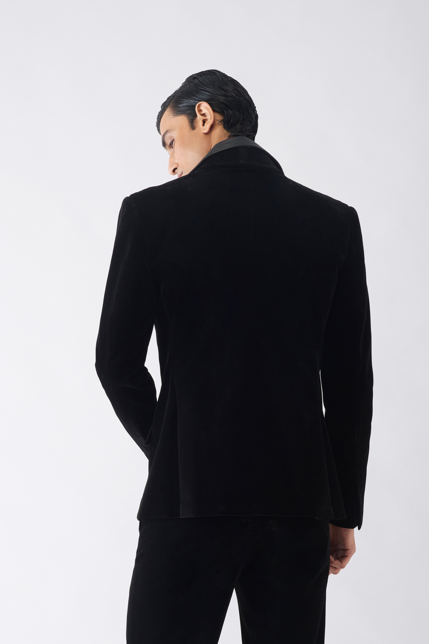 Corded Tuxedo Set with Glass Bead Hand Embroidery