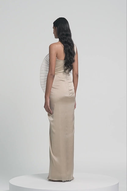 Metallic Sun Ray Draped Gown
