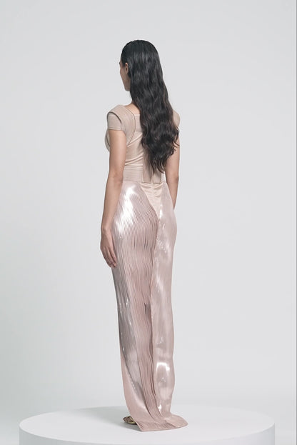 Metallic Micro Pleated Serrated Gown