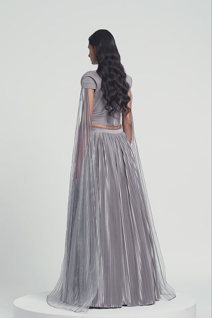 Structured Strata Pleated Top With  Plissé  Skirt