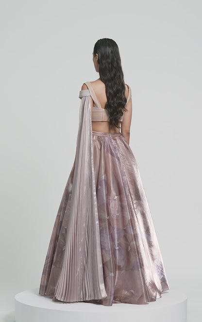 Structured Top And Printed Skirt In Glazed Organza