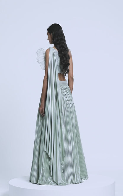 Corded Coral Top And  Plissé  Skirt