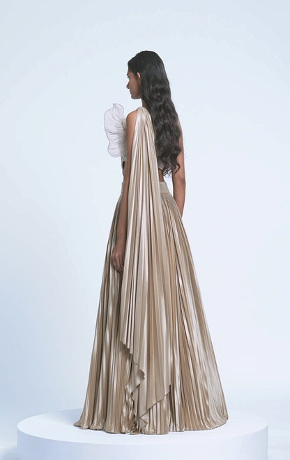 Corded Coral Top And  Plissé  Skirt