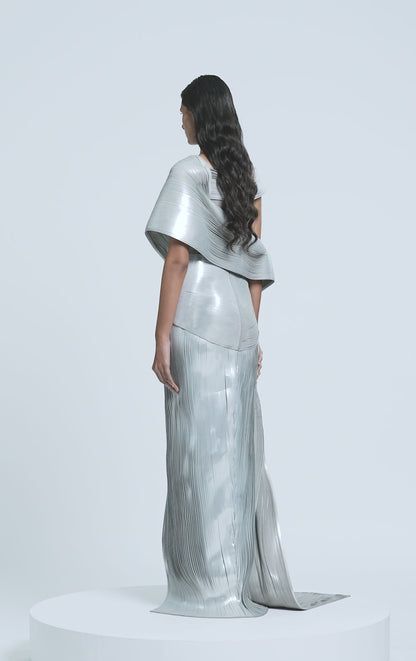 Structured Top With Metallic Micro Pleated Saree