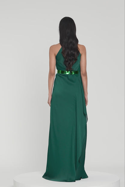 Metallic Halter Fluid Dress