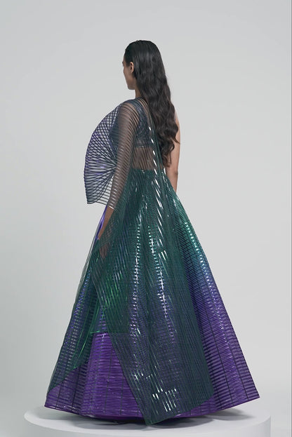 Structured Beaded Top With Metallic Ombre Skirt