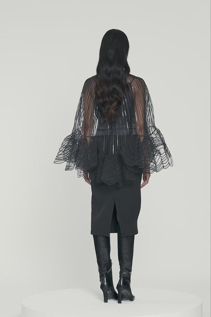 Metallic Corded Ruffle Cape