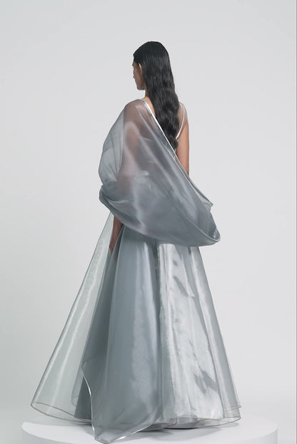Fluid Mesh Cape And Skirt With Corded Bustier