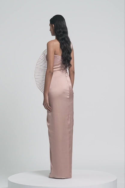 Metallic Sun Ray Draped Gown