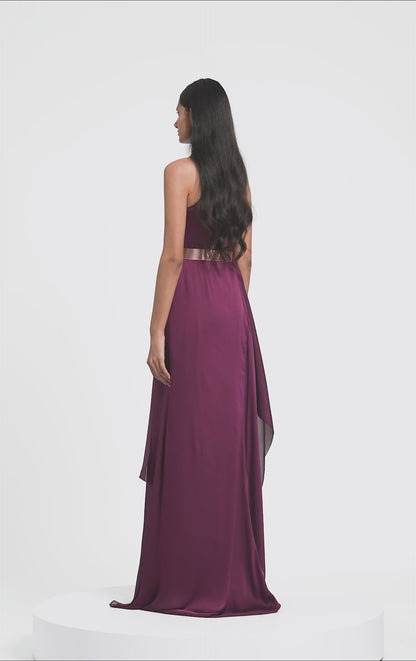 Metallic Halter Fluid Dress