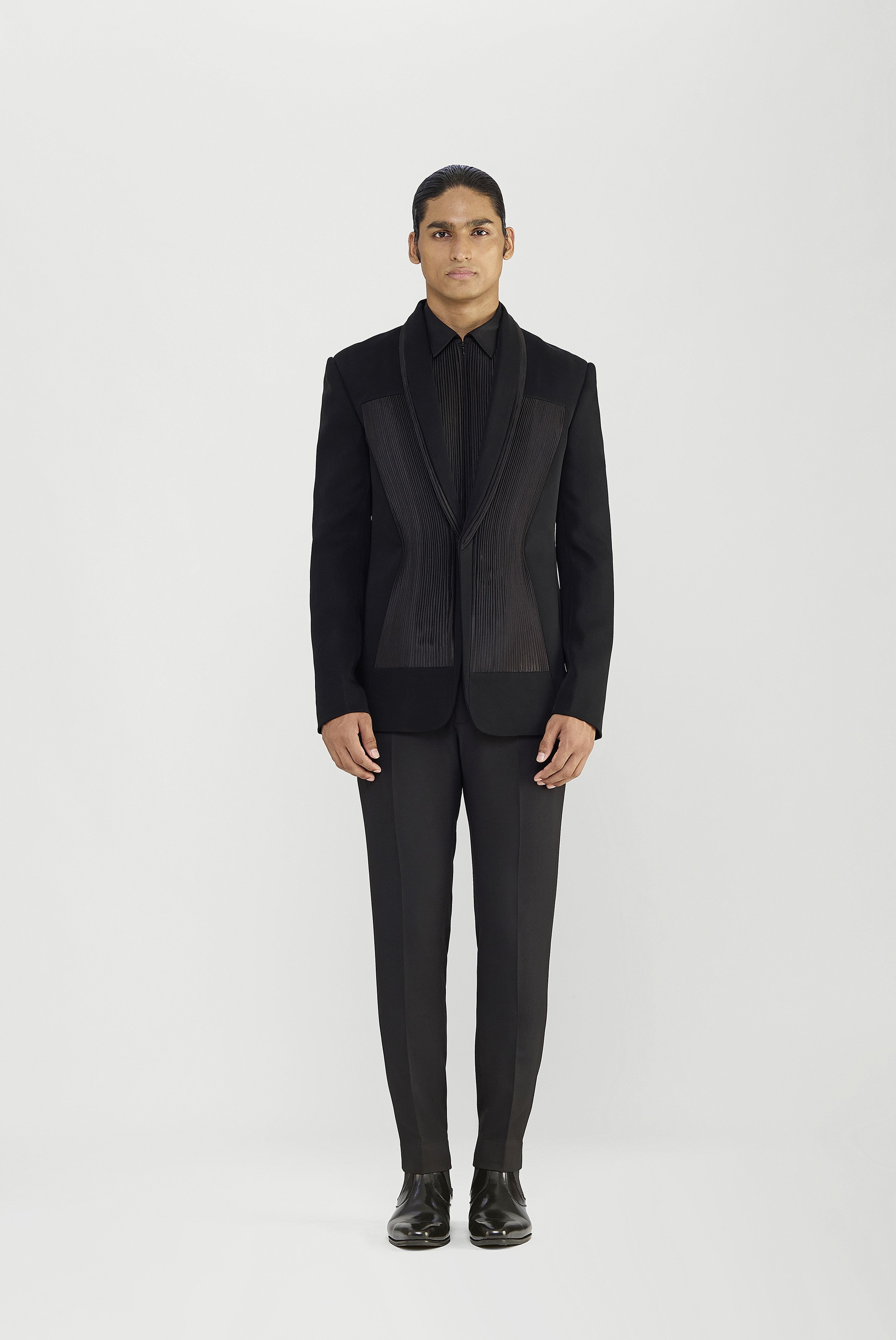Strata Micropleated Tuxedo Set In Satin Crepe